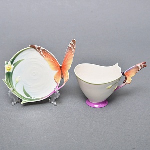 Авторский Фарфоровый Чайный сервиз «Бабочки и стрекозы» на 4 персоны, Franz Collection Тайвань.
