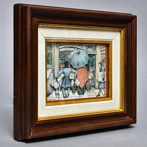 Объемная Картина - Панно в технике 3D декупаж «За покупками», 70-е годы ХХ века.