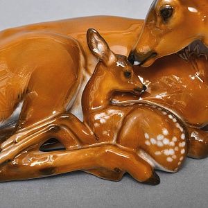 Коллекционная Фарфоровая статуэтка «Олениха и олененок », ROSENTHAL Германия, середина ХХ века. 