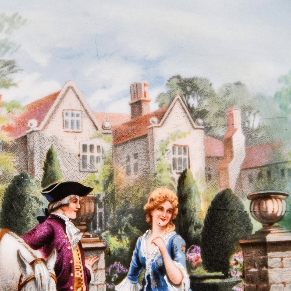  Антикварная Тарелка - Блюдо «Встреча у Усадьбы», Фарфор Limoges / Bawo&Dotter, 1884 - 1914 гг.