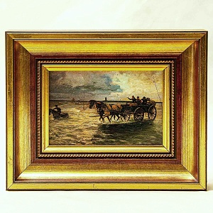 Картина - Пейзаж - Миниатюра «Водная переправа - Брод», Доска, Масло, Германия 80 -е ХХ века. 