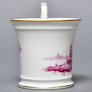 Фарфоровая Кофейная пара + тарелка «Пейзаж с башней», Hochst Германия, середина XX века. 