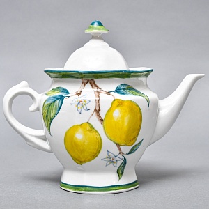 Авторский Чайный сервиз на 4 персоны «Лимоны», фарфор, ручная роспись, Гжель Россия -2000 г..