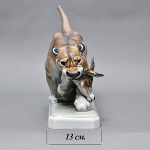 Большая! Авторская Фарфоровая статуэтка «ПУМА С ДОБЫЧЕЙ», ROSENTHAL Германия - 1938 год. 