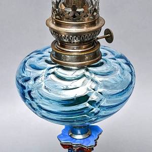Старинная Керосиновая Лампа «Цветущий Аквамарин», Kosmos - Brenner, Франция начало ХХ века.