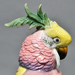 Большая Фарфоровая Статуэтка Птицы «Розовый Какаду» Н-36 см., Karl Ens Германия, первая половина ХХ века.