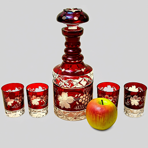 Графин и Четыре Стакана «Виноград» из Цветного Хрусталя DOROTHEENHUTTE Западная Германия 60гг.