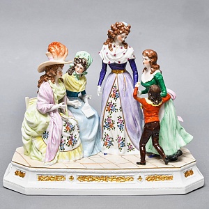 Антикварная Статуэтка «Неожиданное Угощение», Фарфор, Dressel & Kister Passau Германия, 1907 - 1922 гг. 