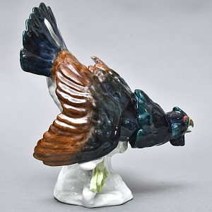Антикварная Коллекционная Фарфоровая статуэтка «Птица - ГЛУХАРЬ», Hochst Германия начало ХХ века.