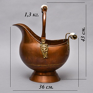 Старинный Медный Зольник с двумя Фарфоровыми ручками, Кашпо Англия, первая половина ХХ века!