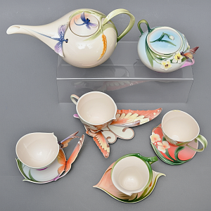 Авторский Фарфоровый Чайный сервиз «Бабочки и стрекозы» на 4 персоны, Franz Collection Тайвань.