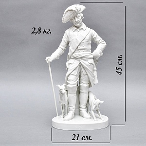 Антикварная Фарфоровая статуэтка «Старый Фриц. Король Пруссии Фридрих II с собаками»,  Volkstedt Германия.