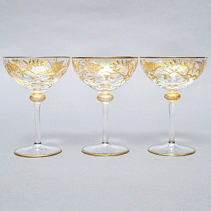 Хрустальные Фужеры для Шампанского - Креманки серия «Золотой Фазан», JOSEPHINENHUTTE, Германия -50 гг. 