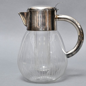 Винтажный Стеклянный Графин - Кувшин на 3.3 литра с Колбой для льда, Silverplated Германия.