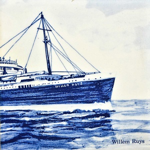 Фарфоровое Панно - Картина «Корабль Willem Ruys», De Leidsche Fles, Голландия середина ХХ века.