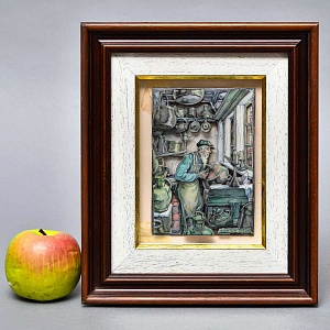 Объемная Картина - Панно в технике 3D декупаж «Ремесленник. Мастер - лудильщик», 70-е годы ХХ века.