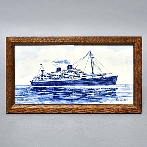 Фарфоровое Панно - Картина «Корабль Willem Ruys», De Leidsche Fles, Голландия середина ХХ века.