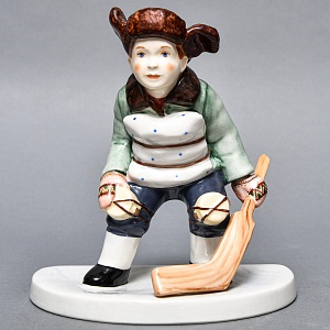 Авторская Коллекционная Фарфоровая Статуэтка «Дворовый Хоккей - Вратарь», Россия.