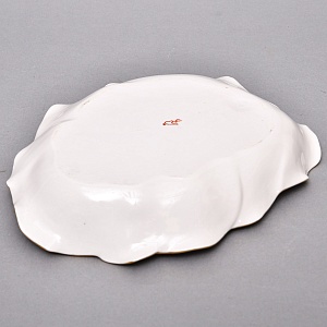 Винтажное Сервировочное Фарфоровое Блюдо - Тарелка «Бело-Золотой Лист», Дулёво СССР -80 гг.