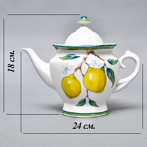 Авторский Чайный сервиз на 4 персоны «Лимоны», фарфор, ручная роспись, Гжель Россия -2000 г..