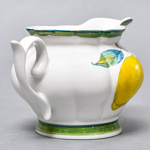 Авторский Чайный сервиз на 4 персоны «Лимоны», фарфор, ручная роспись, Гжель Россия -2000 г..