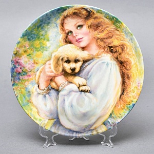 Коллекционная Фарфоровая тарелка «Девушка с щенком», Wedgwood Англия - 1987 год. 