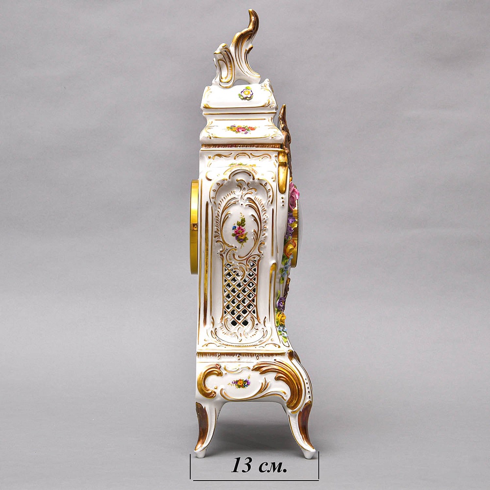 Большие Каминные Механические Фарфоровые Часы с боем «Букет из Роз», Franz Hermle & Sohn Германия 50 гг.