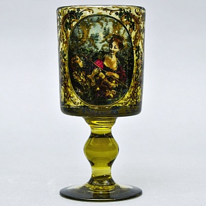 Антикварный Стеклянный Бокал - Кубок для Вина «Дама и её юный Кавалер», Германия конец XIX века. 