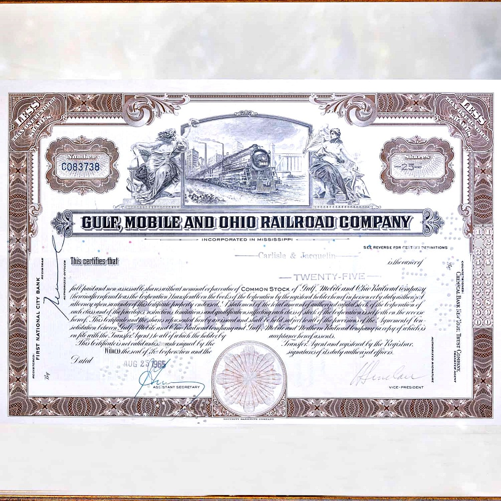 Коллекционная Оригинальная Ценная Бумага - Акция Железнодорожной Компании США - 1965г.