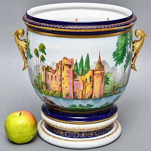 Большое Фарфоровое Кашпо - Ваза с ручками «Руины у озера», Giulia Mangani Италия.