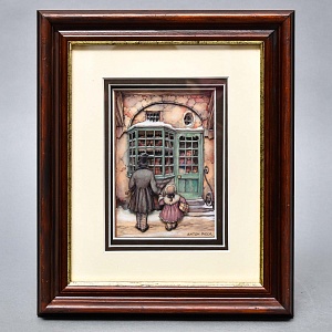Объемная Картина - Панно в технике 3D декупаж «У витрины магазина», 70-е годы ХХ века.
