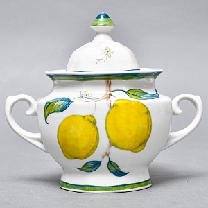 Авторский Чайный сервиз на 4 персоны «Лимоны», фарфор, ручная роспись, Гжель Россия -2000 г..