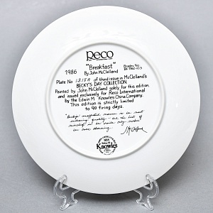 Коллекционная Фарфоровая Тарелка «День девочки Бекки. Завтрак», RECO США - 1986 год. 