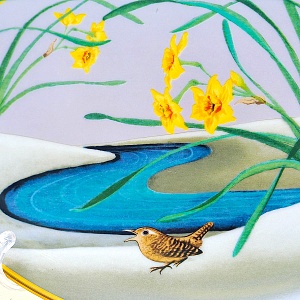 Коллекционная Тарелка - Блюдо «Май» - «Воробей и Нарциссы» Фарфор, Franklin Mint Япония, 1979 год.