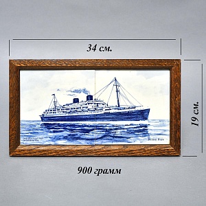 Фарфоровое Панно - Картина «Корабль Willem Ruys», De Leidsche Fles, Голландия середина ХХ века.