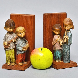Букенды - Держатель - Ограничитель - Подставка для книг «Маленькие Музыканты», Дерево Германия - 60 гг.
