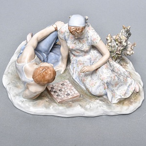 Большая Коллекционная Фарфоровая статуэтка «Затянувшаяся партия», ДФЗ Дулево Россия. 