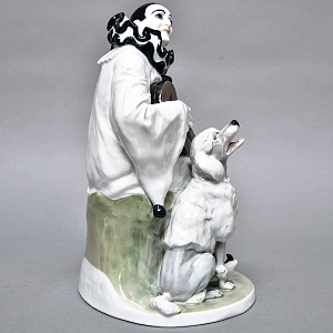 Антикварная Фарфоровая статуэтка «Пьеро с гитарой и пудель», Rosenthal Германия - 1924 год. 