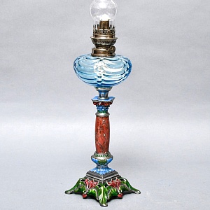 Старинная Керосиновая Лампа «Цветущий Аквамарин», Kosmos - Brenner, Франция начало ХХ века.