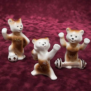 Коллекционный Триптих - Фарфоровые Статуэтки «Мишки - Олимпийцы», СССР Полонне ЗХК. 