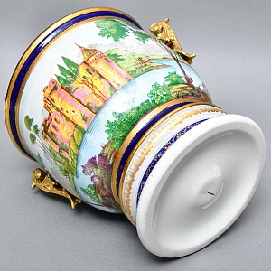 Большое Фарфоровое Кашпо - Ваза с ручками «Руины у озера», Giulia Mangani Италия.