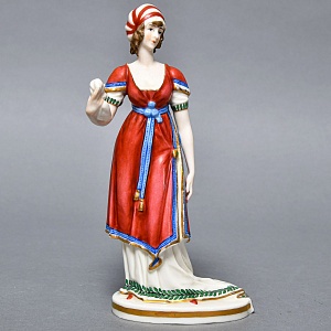 Антикварная статуэтка «Девушка в тюрбане», Фарфор, Dressel, Kister & Cie Германия, 1900 - 1922 годы. 