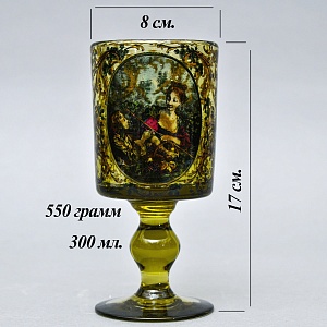 Антикварный Стеклянный Бокал - Кубок для Вина «Дама и её юный Кавалер», Германия конец XIX века. 