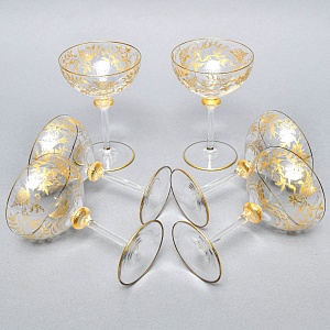 Хрустальные Фужеры для Шампанского - Креманки серия «Золотой Фазан», JOSEPHINENHUTTE, Германия -50 гг. 