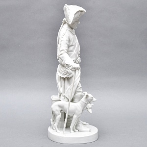 Антикварная Фарфоровая статуэтка «Старый Фриц. Король Пруссии Фридрих II с собаками»,  Volkstedt Германия.