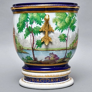 Большое Фарфоровое Кашпо - Ваза с ручками «Руины у озера», Giulia Mangani Италия.