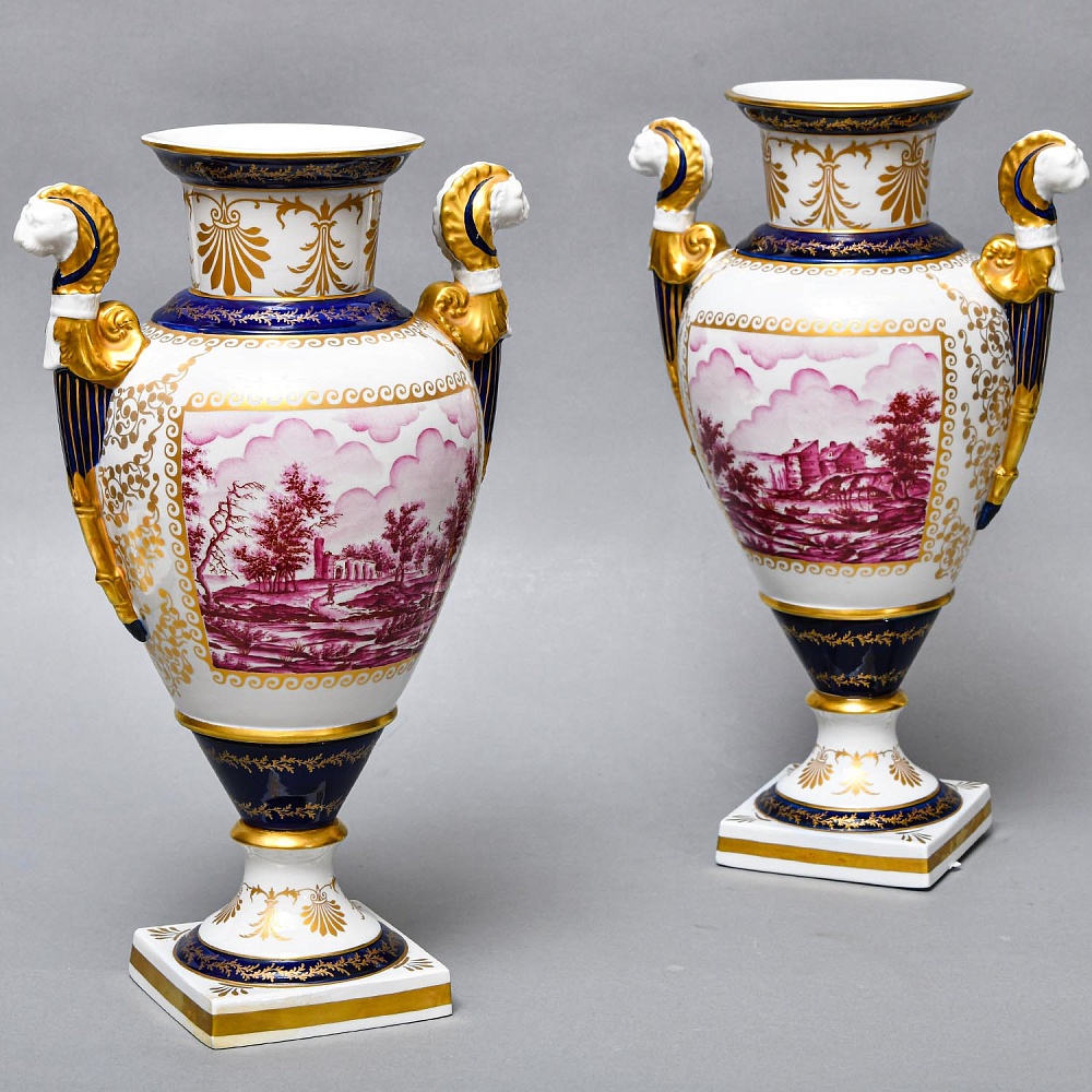 Коллекционные Парные Фарфоровые Вазы в стиле Ампир, Giulia Mangani Италия, середина ХХ века. 