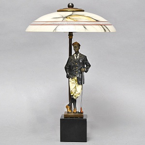 Авторская Настольная Лампа - Статуэтка «Гольф» Бронза - Мрамор, Австрия конец ХХ века.