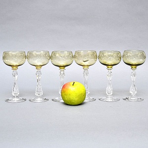 Антикварный Набор бокалов для Вина 6 шт. «MICADO CARAMEL», Saint Louis. Франция, начало ХХ века.