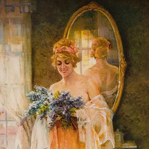 Винтажная Картина - Иллюстрация - Панно «Утро с цветами», Франция. 